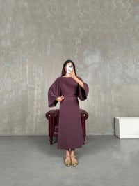 Bordo Yarasa Kol Kuşaklı Yırtmaçlı Tensel Elbise Gaus00225GausELBİSEGU1001519