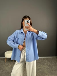 Raiza Mavi Çzigili Oversize Gömlek GausGÖMLEKGU007249