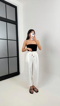 Beyaz Cepli Kuşaklı Balon Keten Pantolon Gaus00383GausPANTOLONGU1001894