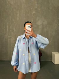 Softi Mavi Kalp Punç İşlemeli Pinterest Tasarım Müslin GömlekGausGÖMLEKGU100604