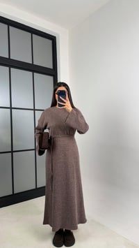 Kahve Kuşaklı Uzun Triko Elbise GAUS-00802GAUSELBİSEGAUS-00802