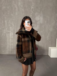 Elena Kahve Ekoseli Fermuarlı Premium Örme Hırka CeketGausCEKETGU100151