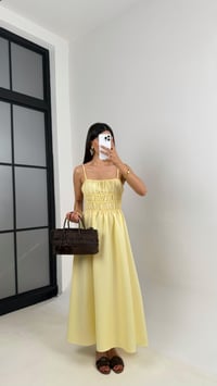 Sarı Ayarlanabilir Askılı Gipeli MD Muadil Tencel Elbise Gaus00617GausELBİSEGU1002441