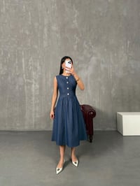 Tetra Mavi Düğme Detaylı Sıfır Kol Fermuarlı Cepli Tensel Denim ElbiseGausELBİSEGU100541