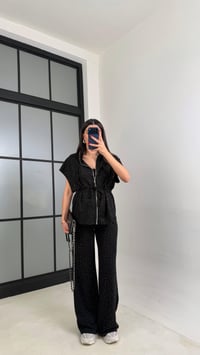 Siyah Beli Lastikli Hırka Pantolon Taşlı Modal Takım GAUS-01064GAUSTAKIMGAUS-01064
