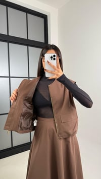 Kahve Astarlı Cep Detaylı Yelek Etek İkili Premium Takım GAUS-00181GAUSTAKIMGAUS-00181