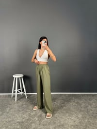 Allda Haki İthal Kumaş Beli Lastikli PantolonGausPANTOLONGU008059