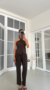 Acı Kahve Halter Yaka Yelek Beli Lastikli Pantolon Muadil Takım GAUS-01770GAUSSuitsGAUS-01770