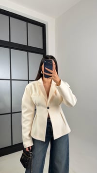 Krem Astarlı Belden Oturtmalı Premium Kaşe Ceket GAUS-00773GAUSCEKETGAUS-00773