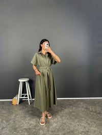 Lelia Haki Kemerli Keten ElbiseGausELBİSEGU008282