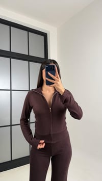 Acı Kahve Ribanalı Hırka Beli Lastikli Eşofman Yumuşak Dokulu İkili Takım GAUS-00838GAUSTAKIMGAUS-00838