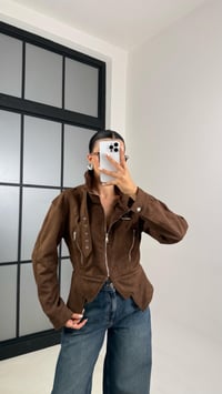 Kahve Dik Yaka Kemer Detaylı Premium Süet Ceket GAUS-00519GAUSCEKETGAUS-00519