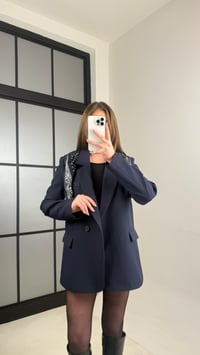 Lacivert Astarlı Vatkalı Fular Detaylı Blazer Ceket GAUS-00976GAUSCEKETGAUS-00976