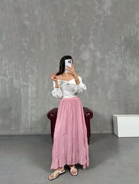 Pembe Kırışık Tül Detaylı Astarlı Etek Gaus00052GausETEKGU1001111