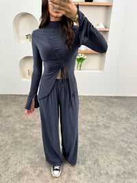 Katty Gri Sandy Kumaş Büzgülü Üst Alt TakımGausTAKIMGU00903415