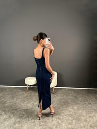 Monia Mavi Jean Yırtmaçlı Kalem Elbise GausELBİSEGU004546