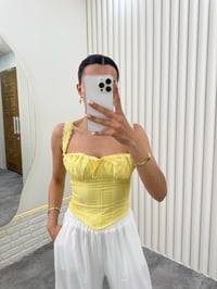 Sarı  Askılı Arkası Lastikli Dantelli Bustiyer Crop Gaus00286GausCROPGU1001663