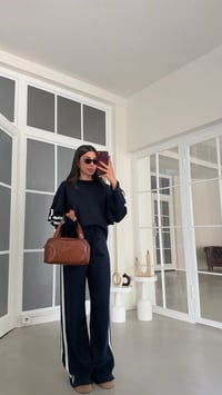 Lacivert Şerit Detaylı Kazak Beli Lastikli Pantolon İkili Triko Takım GAUS-02239GAUSTAKIMGAUS-02239