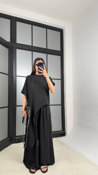 Siyah Asimetrik Bluz Beli Lastikli Pantolon İkili Tasarım Takım GAUS-01490GAUSTAKIMGAUS-01490