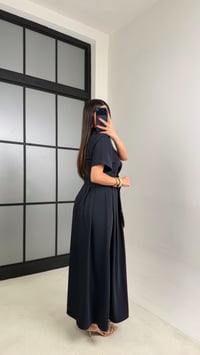 Lacivert Gold Toka Kuşaklı Krep Kumaş Uzun Elbise GAUS-00974GAUSDressesGAUS-00974