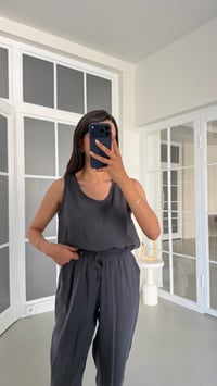 Antrasit Bluz Beli Lastikli Pantolon İkili Tencel Takım GAUS-01769GAUSTAKIMGAUS-01769