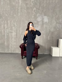 Lui Antrasit Eskitme Kapüşonlu Üst Fitilli Elbise İkili TakımGausELBİSEGU00904028