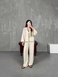 Taş Önden Bağlamalı Keten Kimono Takım Gaus00101GausTAKIMGU1001219