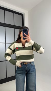 Yeşil Polo Yaka Çizgili Yumuşak Dokulu Kazak GAUS-01099GAUSKAZAKGAUS-01099