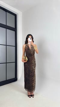 Leopar Degaje Yaka Astarlı Tasarım Şifon Elbise Gaus00466GausELBİSEGU1002090
