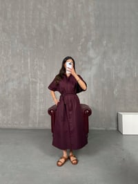 Bordo Cepli Önü Düğmeli Kuşaklı Elbise Gaus00257GausELBİSEGU1001595