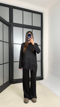 Siyah Dantel Detaylı Beli Lastikli Modal İkili Takım GAUS-01207GAUSTAKIMGAUS-01207