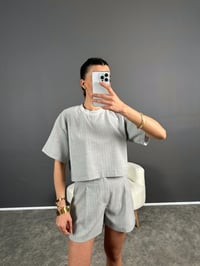 Açık Gri Çizgili Şort Tshirt İkili TakımGausTAKIMGUU004721