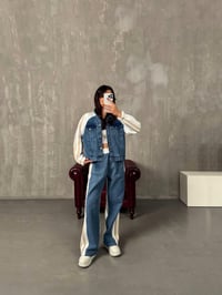 Gong Beyaz Denim Karışımlı Şeritli TakımGausTAKIMGU00904032