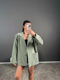 Muadil Yeşil Premium Keten Oversize Ceket GausCEKETGU007287