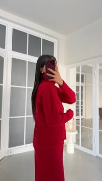 Kırmızı Çift Fermuarlı Hırka Beli Lastikli Pantolon İkili Triko Takım GAUS-02169GAUSTAKIMGAUS-02169