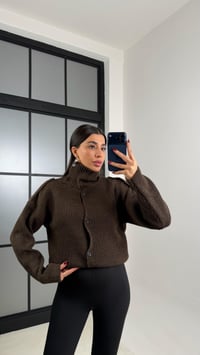 Acı Kahve Dik Yaka Düğmeli Triko Hırka GAUS-00731GAUSHIRKAGAUS-00731