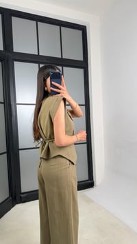 Yeşil Kuşaklı Yelek Pantolon İkili Keten Takım GAUS-01447GAUSTAKIMGAUS-01447