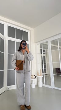 Gri Çizgi Detaylı Gömlek Pantolon İkili Denim Takım GAUS-01882GAUSSuitsGAUS-01882