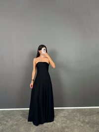 Afro Siyah Straplez Pamuk Karışımlı ElbiseGausELBİSEGU008781