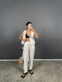 Menix Beyaz Müslin Kumaş Paçası Saçaklı PantolonGausPANTOLONGU008416