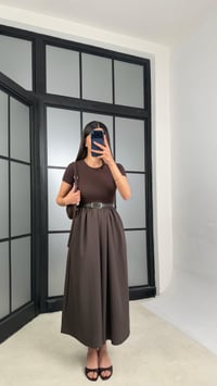 Acı Kahve Kısa Kol Beli Lastikli Kemerli Elbise GAUS-01246GAUSELBİSEGAUS-01246