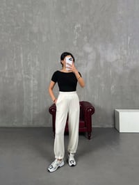 İsolde Ekru Paça Lastikli Premium Modal Kumaş PantolonGausPANTOLONGU100892