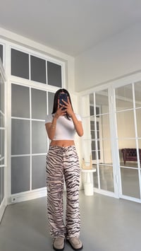 Bej Zebra Desenli Paçası Ayarlanabilir Askılı Pantolon GAUS-02038GAUSPantsGAUS-02038
