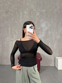 Siyah Transparan Kaşmir Dokulu Bluz Gaus00272GausBLUZGU1001628