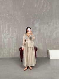 Taş Gömlek Astarlı Beli Lastikli Etek Kırışık Tensel Takım Gaus00158GausTAKIMGU1001365