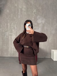 Flora Kahve Parlak Triko Kazak Etek TakımGausTAKIMGU10045