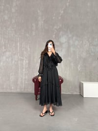 Siyah Astarlı Volanlı Şifon Elbise Gaus00138GausELBİSEGU1001315