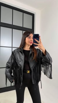 Siyah Yılan Derisi Desenli Astarlı Püsküllü Deri Ceket GAUS-00668GAUSCEKETGAUS-00668