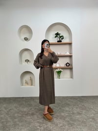 Bella Kahve V Yaka Triko ElbiseGausELBİSEGU00903566