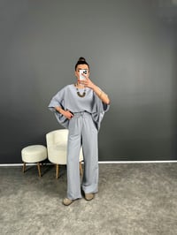 Hilda Gri Bohem Keten İkili TakımGausTAKIMGU007201
